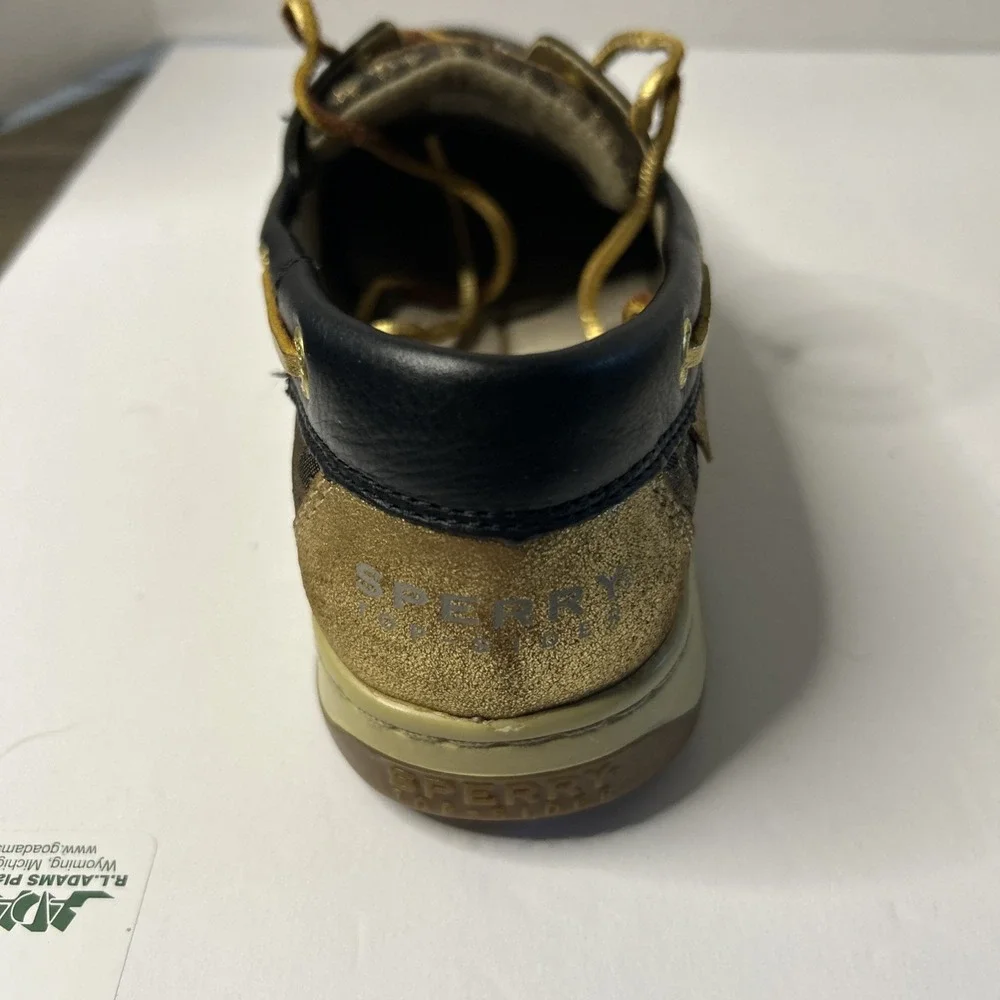 SPERRY TOP-SIDER BOAT SHOES BLACK/GOLD METALLIC SPARKLE WOMEN'S 8 M LEATHER